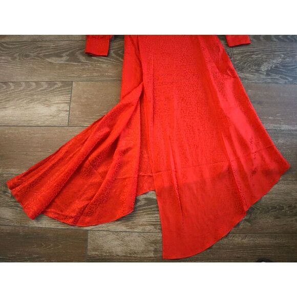 Ronny Kobo Women's Sz M Red Estelle Asymmetric Satin-Jacquard Midi Dress - Picture 14 of 16